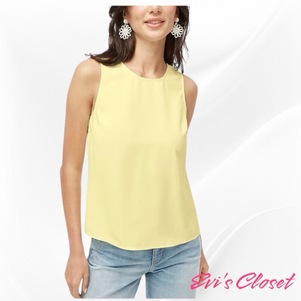 J.Crew Woman"s Sleeveless Button Back Shell Blouse Crepe Pale Lemon Yellow S NWT